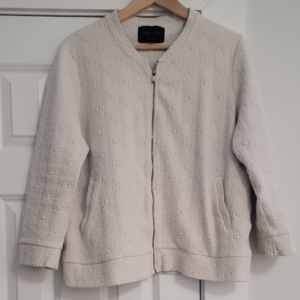 River Island Textured Zip Up Jacket With Pockets Size 1X Cream - Picture 3 of 6